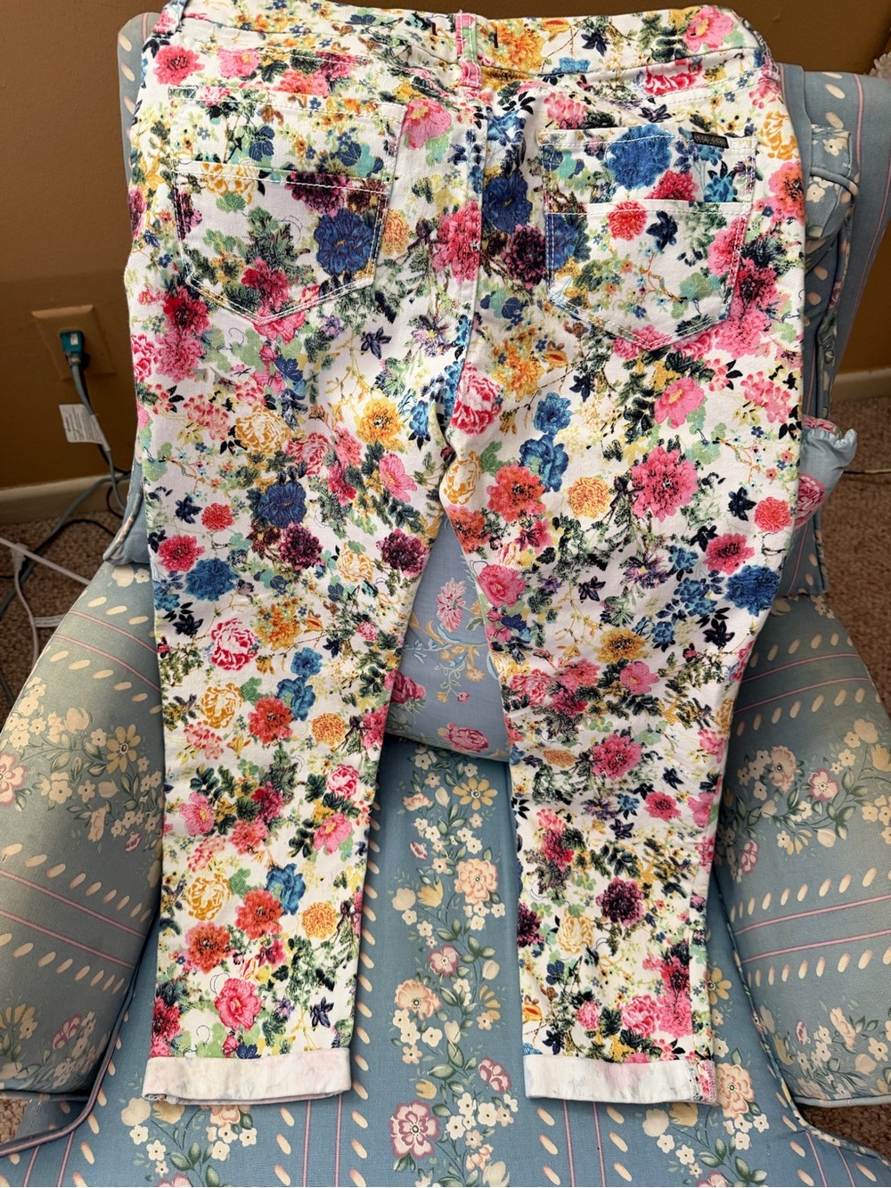 Dear John Floral Ankle Jeans in White with Pink, Blue & Yellow